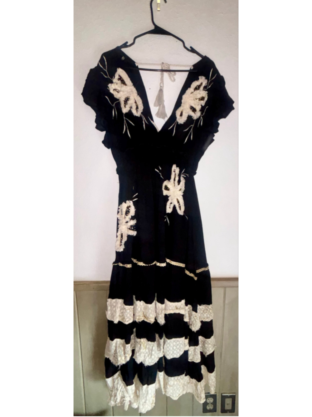 NEW Pol Free People Style Boho Lace Tiered Embroidered Patchwork Maxi Dress Sz L - Picture 6 of 8